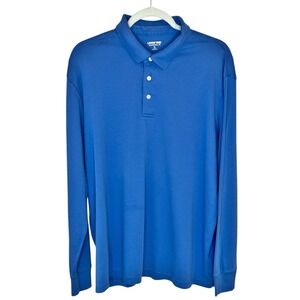 Lands End Long Sleeve Polo Shirt Men XL Blue Supima Cotton Preppy Classic Casual